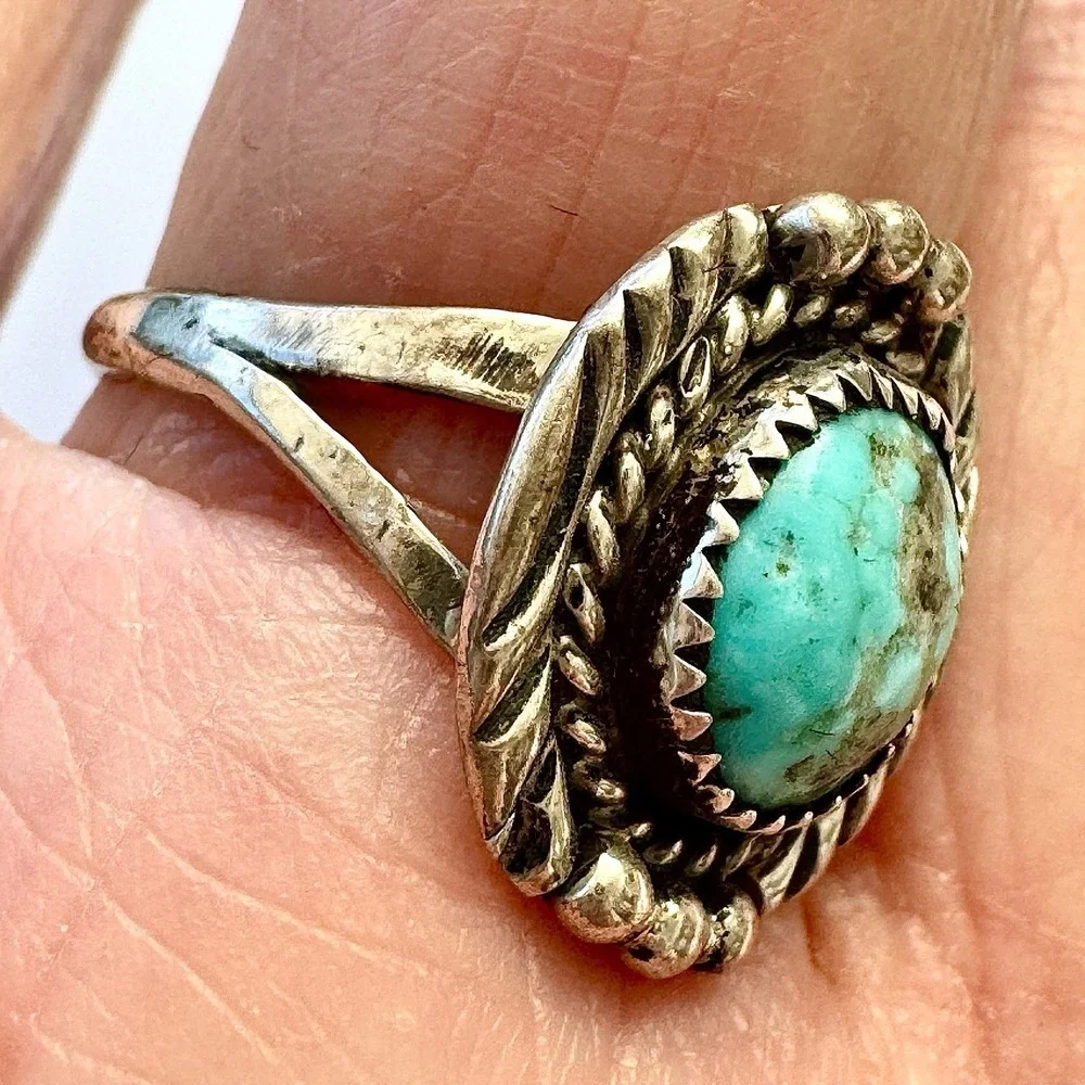Navajo Nugget Turquoise Ring Sz 8 Sterling F Martinez Native Amircan